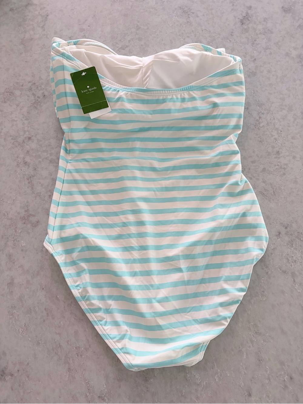 Kate Spade Strapless One Piece Bow Swimsuit - Aqua Stripe / Size L - Picture 2 of 7
